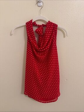 Le Lis Red Polka Dot Halter Cowl Neck Blouse